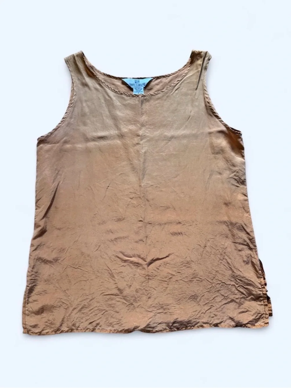 Vintage 100% Silk Tank Top in Orange/Tan — Casual Slip-On Top